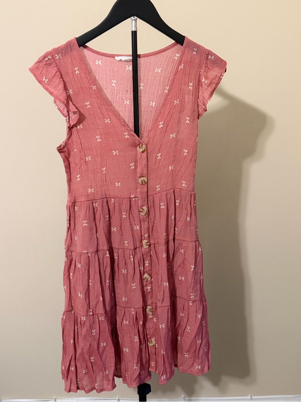 mine Pink Tiered Button-Front Summer Dress